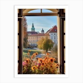 Window View Of Ljubljana Slovenia In Autumn Fall, Watercolour 2 Art Print