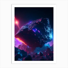 Asteroid Neon Nights Space Art Print