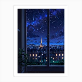 Paris Night Sky Anime aesthetic Art Print