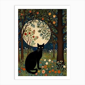 Cat In The Moonlight Style William Morris 4 Art Print