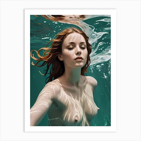 Underwater Love: Serenity in the Deep A Nude Girl Under Water Art Print