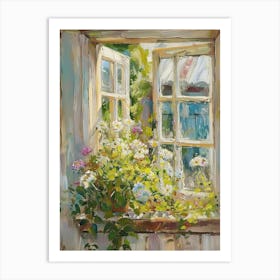 Lavender Flowers On A Cottage Window 2 Art Print