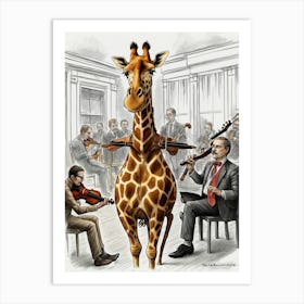 Giraffe Playing Violin Art Print