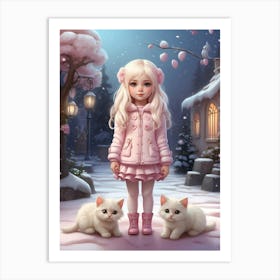 Little Girl With Kittens Art Print