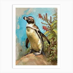 Galapagos Penguin Stewart Island Ulva Island Colour Block Painting 1 Art Print