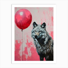 Cute Timber Wolf 4 With Balloon Art Print
