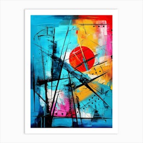 Ocean V, Avant Garde Modern Vibrant Abstract Painting with Blue Background Art Print