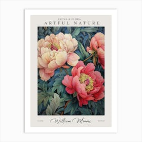 William Morris Pink And Red Big Peonies Exhibition Art Print