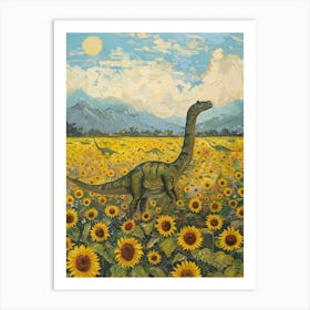 Dinosaur In A Field Of Sunflowers Painting 2 Art Print