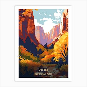 Zion National Park Travel Poster Illustration Style 7 Art Print