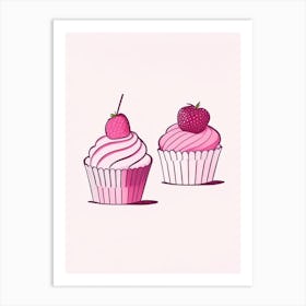 Strawberry Cupcakes, Dessert, Food Minimal Line Drawing 2 Art Print