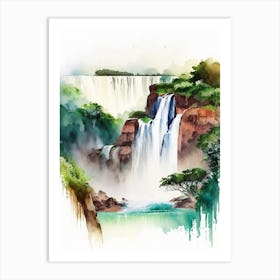 Iguacu Falls Of The North, Brazil Water Colour  (1) Art Print