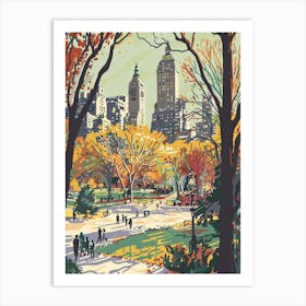 Central Park New York Colourful Silkscreen Illustration 4 Art Print