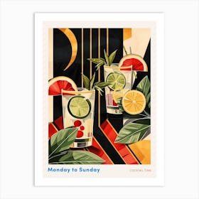 Art Deco Cocktail With Fruit Slices Poster Art Print