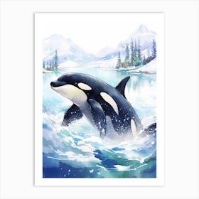 Blue Watercolour Painting Style Of Orca Whale  10 Art Print