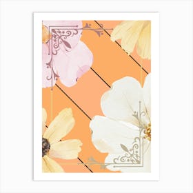 Orange Floral Shiplap Art Print