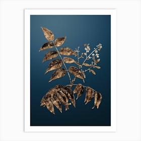 Gold Botanical Tree of Heaven on Dusk Blue n.2914 Art Print