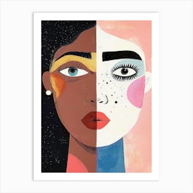 Two Women With Different Colored Faces Art Print