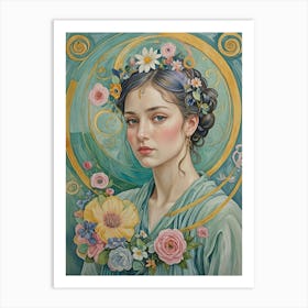 Pastel Girl With Flowers Art Print