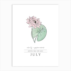 July Water Lily Birth Flower 2 Art Print