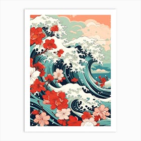 Great Wave With Jasmine Flower Drawing In The Style Of Ukiyo E 1 Art Print