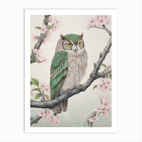Ohara Koson Inspired Bird Painting Eastern Screech Owl 1 Art Print