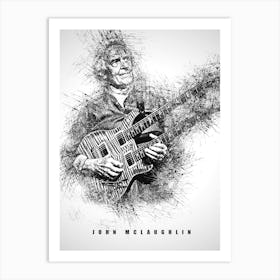 John Mclaughlin Guitarist Sketch Art Print