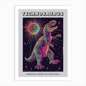 Dinosaur With Shining Disco Ball Poster Art Print