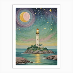 Lighthouse At Night 1 Art Print