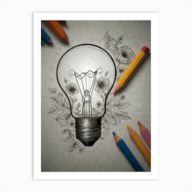 Light Bulb Drawing Art Print