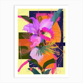 Monkey Orchid 3 Neon Flower Collage Art Print