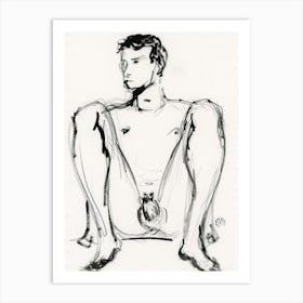 Male Nude 1 - homoerotic man erotic drawing ink pencil Art Print