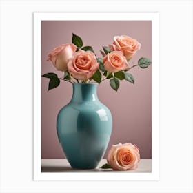 A Vase Of Pink Roses 60 Art Print