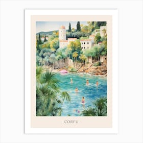 Swimming In Corfu Greece 2 Watercolour Poster Art Print