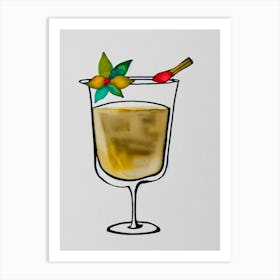 Chocolate MCocktail Poster artini Minimal Line Drawing With Watercolour Cocktail Poster Art Print