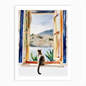 back Cat Looking Out Of Window atrcolor Art Print