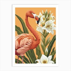 American Flamingo And Canna Lily Minimalist Illustration 1 Art Print