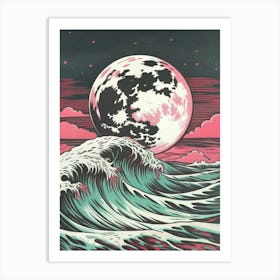 Moon and Ocean Waves 3 Art Print