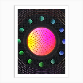 Neon Geometric Glyph in Pink and Yellow Circle Array on Black n.0457 Art Print