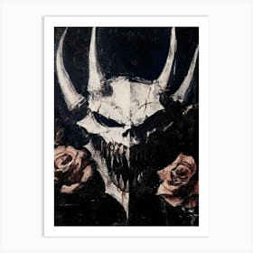 Dark Gothic Demon Skull With Roses Art Print