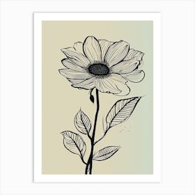 Line Art Sunflower Flowers Illustration Neutral 9 Art Print