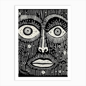 Geometric Linocut Inspired Face 2 Art Print