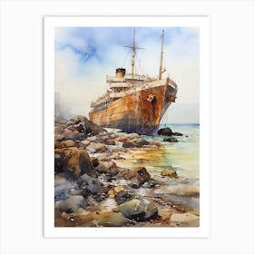 Titanic Ship Wreck Watercolour 2 Art Print