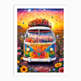 Hippie Flowers - Free Spirited Art Print By Free Spirits and Hippies Official Wall Decor Artwork Hippy Gypsy Bohemian Meditation Room Traveller Groovy Trippy Psychedelic Boho Yoga Chick Gift For Her and Him Musician Backpacker Traveller Art Print