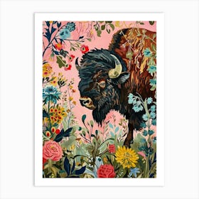 Floral Animal Painting Bison 1 Art Print