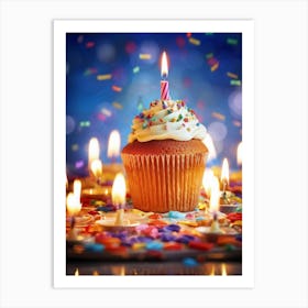 Cupcake Ablaze With Color Icing Swirling In A Kaleidoscope Pattern Single Candle Aglow Emulating A (5) Art Print