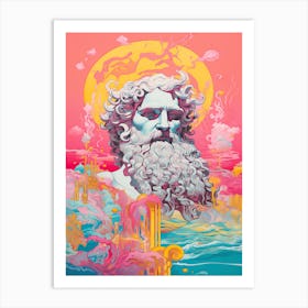  A Drawing Of Poseidon Silk Screen Style 3 Art Print