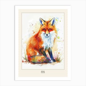 Fox Colourful Watercolour 1 Poster Art Print