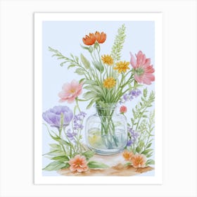 Watercolor Flowers In A Vase 4 Art Print