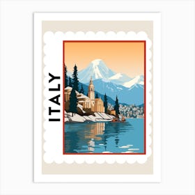 Retro Winter Stamp Poster Lake Como Italy 3 Art Print